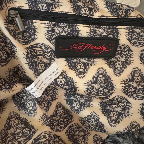 NWT Ed Hardy Eternal Love Leopard Print Drawstring Backpack NWT Red Rhinestones - Picture 9 of 11
